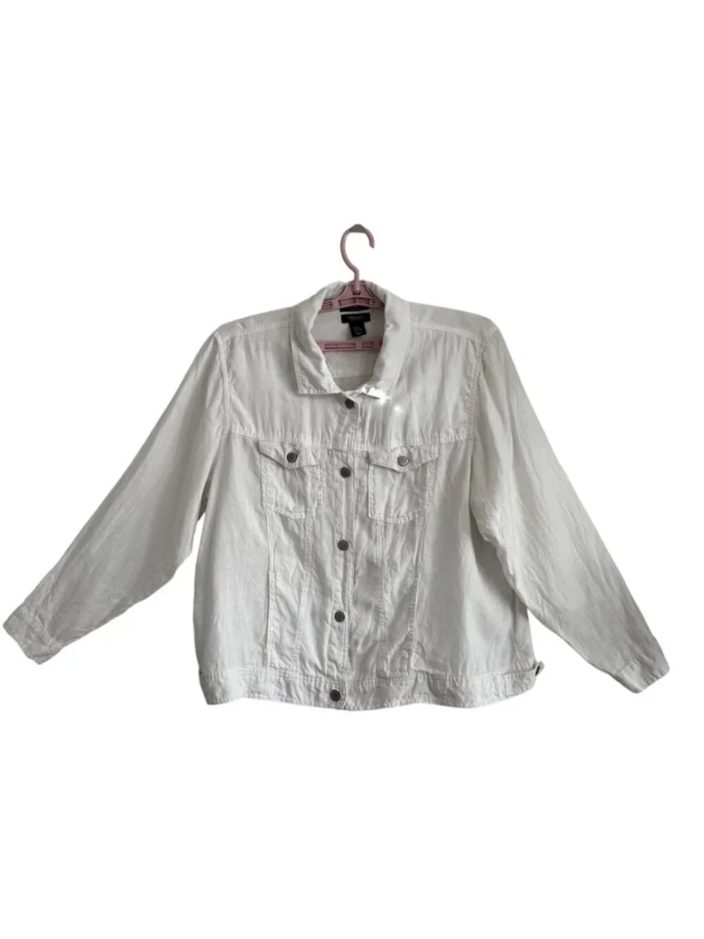 Jones New York Womens White 100% Linen Trucker Style Shacket Size 2X Beach - Picture 2 of 10